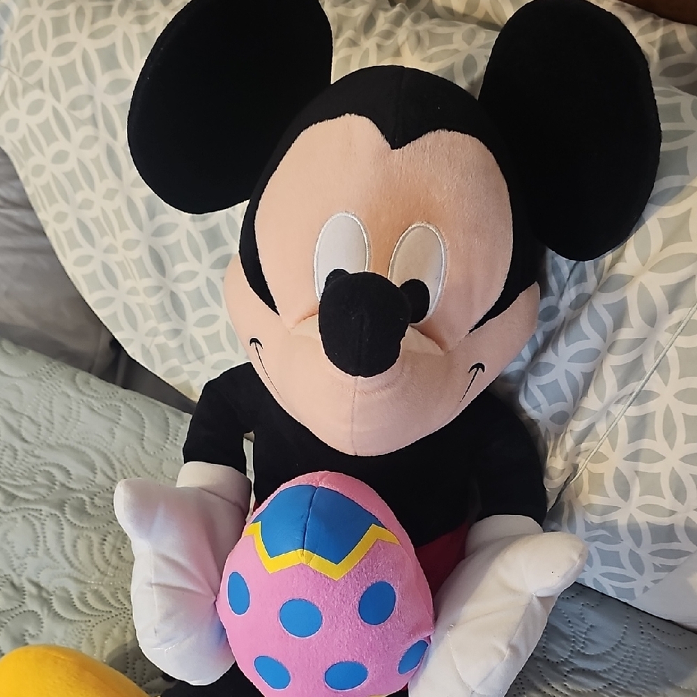 Disney Large 24 Inch Mickey Mouse Plush with Pink and Blue Polka Dot Egg